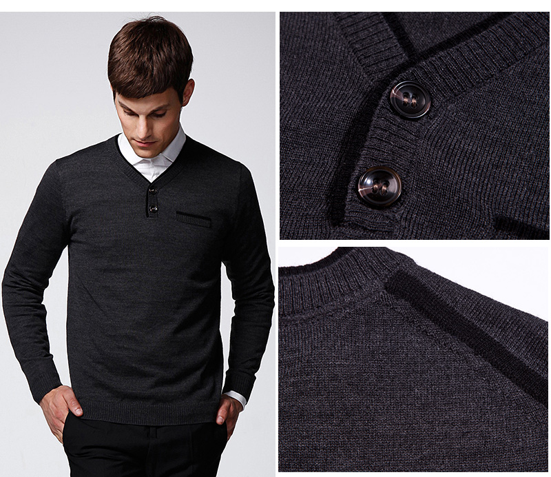 Acrylic/Wool V Neck Semi Openness Pullover Sweater for Men