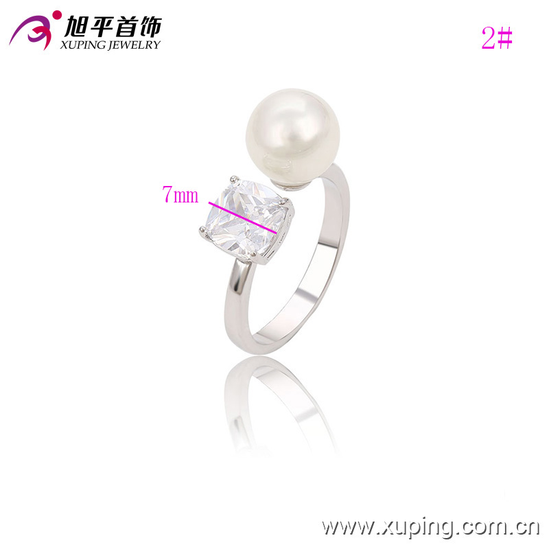 Fashion Fancy Rhodium-Plated Imitation CZ Pearl Jewelry Finger Ring for Women -Ring-70