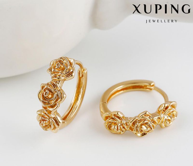 92008 Fashion Elegant 18k Gold-Plated Metal Alloy Flower-Shaped Jewelry Earring Huggie