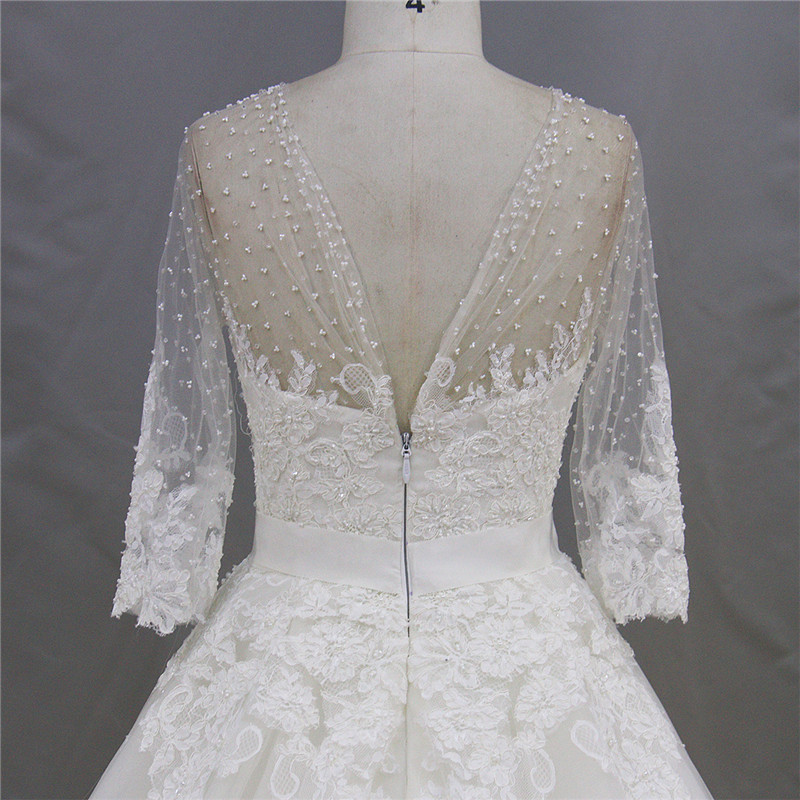 A-Line Lace Beading 3/4 Sleeves Bride Dress