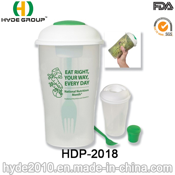 Reusable BPA Free Plastic Salad Cup with Dressing Cup and Fork (HDP-2018)