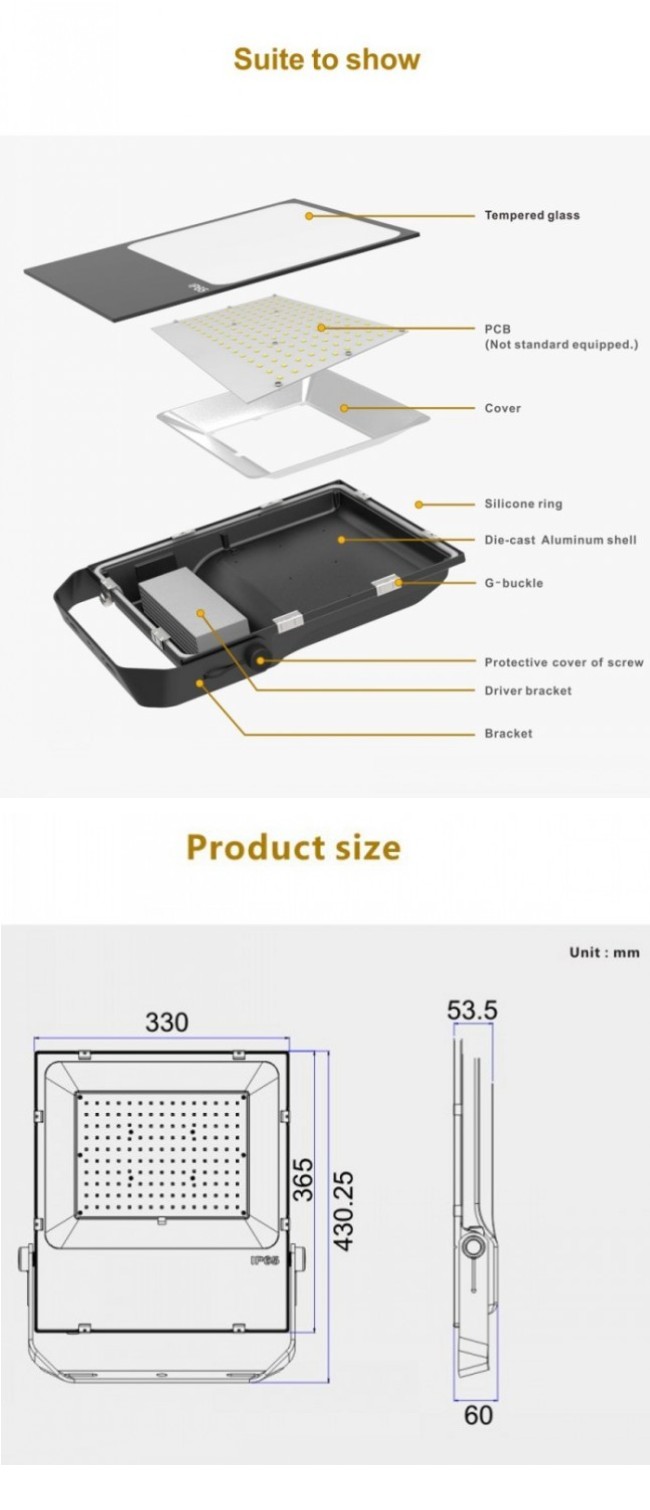 High Lumens 150W LED Floodlighting Osram 3030 Aluminum Outdoor