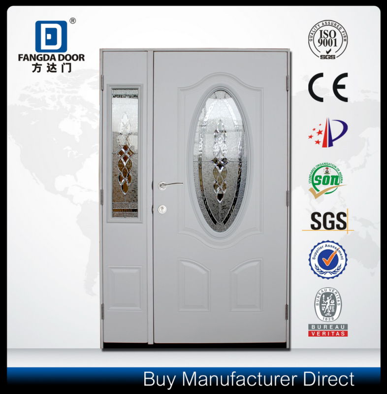 Decorative Glass Inserted Shop Front Steel Door