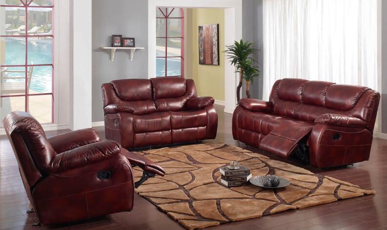 Modern Burgundy Leatherette Reclining Sectional Sofa