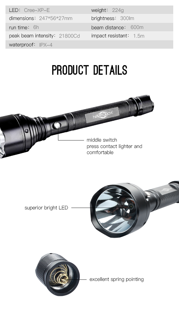 1000m Dual Batteries Long Run Time LED Flashlight Torch Lamp (NK-9902)