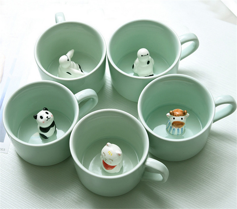 Creative Small Ceramic Milk Mug with Animals Cute Cartoon Inside