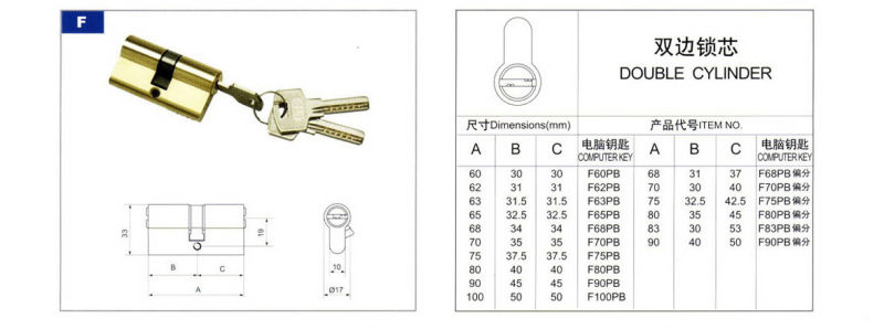 Brass Cylinder Lock, Cylinder Lock (AL-70-80-90)