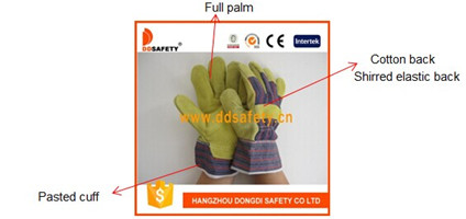 Yellow Cow Split Leather Work Gloves Stripe Cotton Drill Back Safety Gloves Dlc311