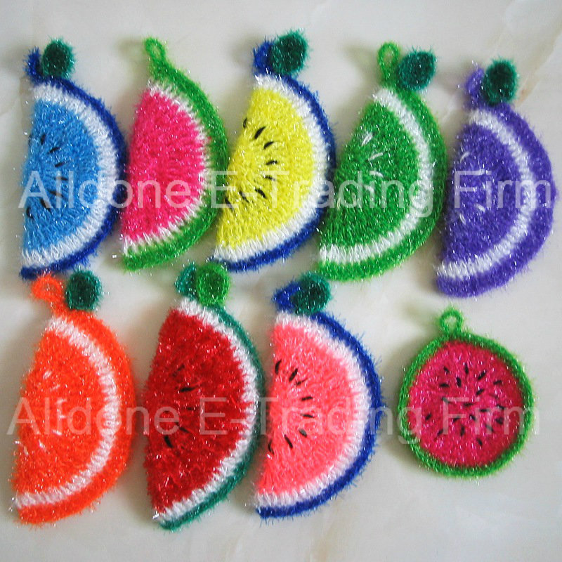 Krean Washing Cloth Hand Crochet Scrubbies Dish Scrubber Watermelon Style