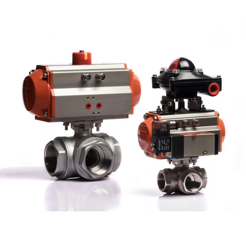 2 Inch Thread Stainless Steel Pneumatic Actuator 3 Way Ball Valve