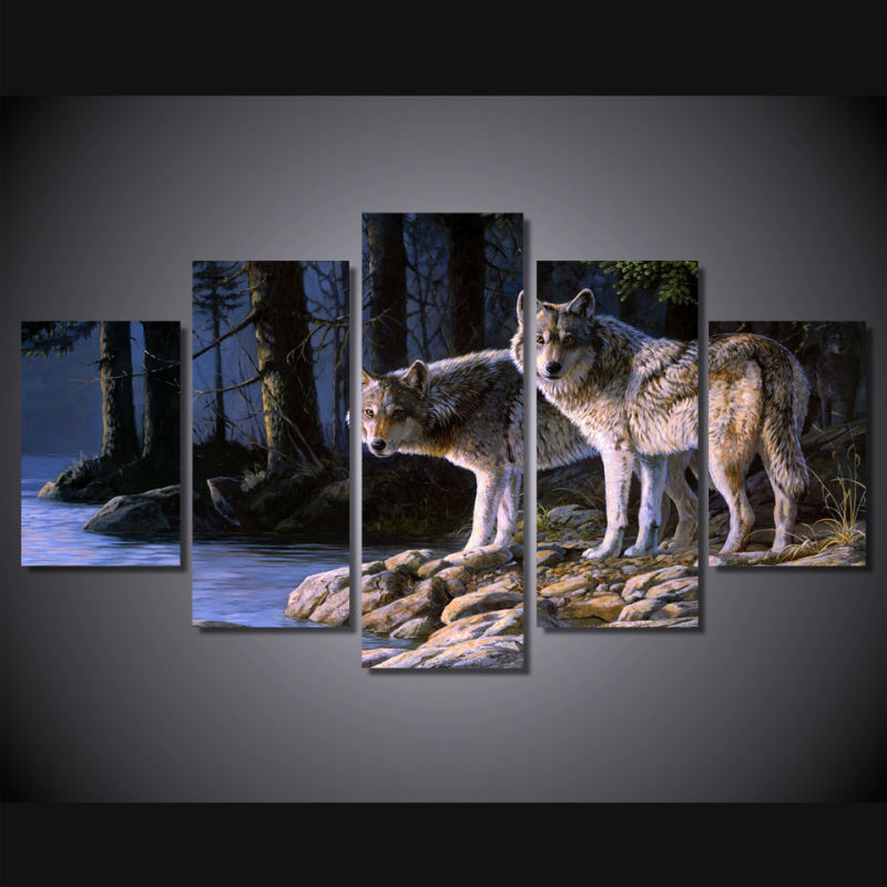 HD Printed Animal Two Wolves Painting Canvas Print Room Decor Print Poster Picture Canvas Mc-019