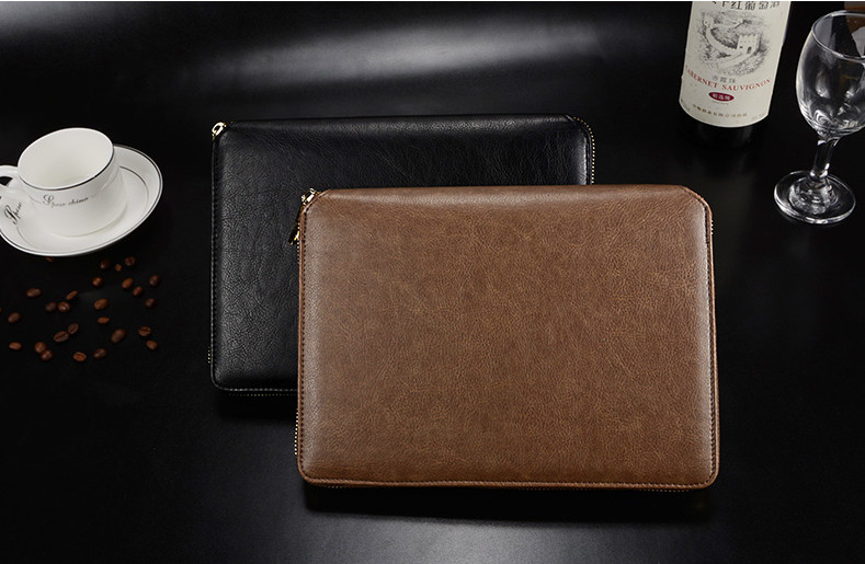 PU Material Zipper New Design Brown Loose Leaf Notebooks Stationery Notebook