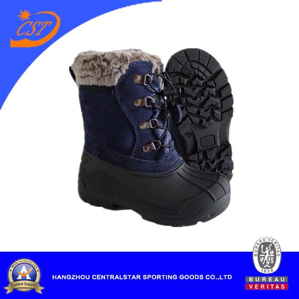 Fashion Plaid Cloth Upper TPR Waterproof Winter Snow Boots for Kids