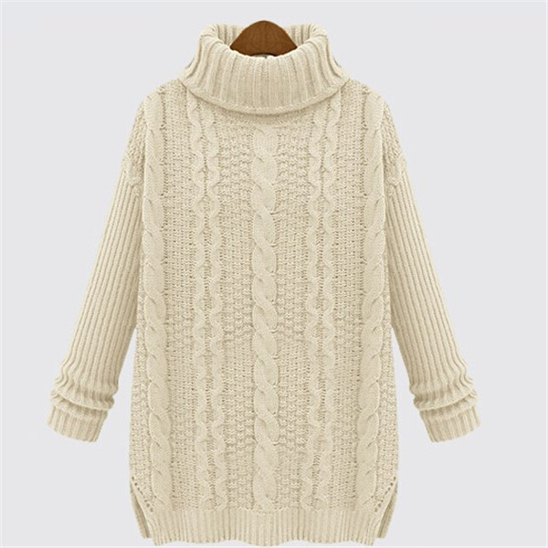 Fashion Loose High Neck Cable Style Knit Lady Sweater