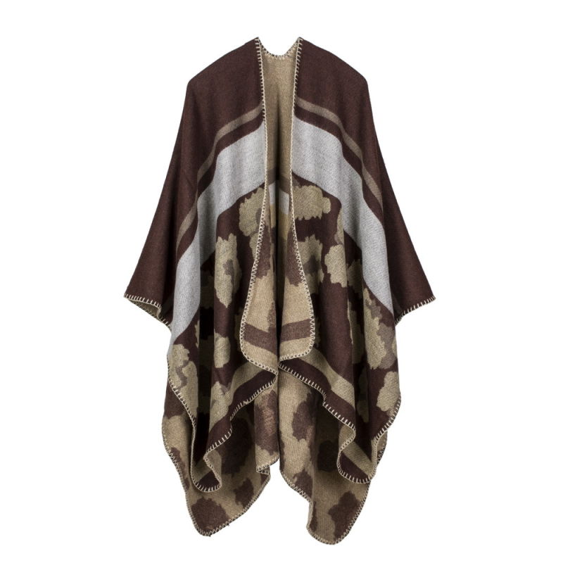 Women's Color Block Open Front Blanket Poncho Bohemian Cashmere Like Cape Thick Winter Warm Stole Throw Poncho Wrap Shawl (SP229)