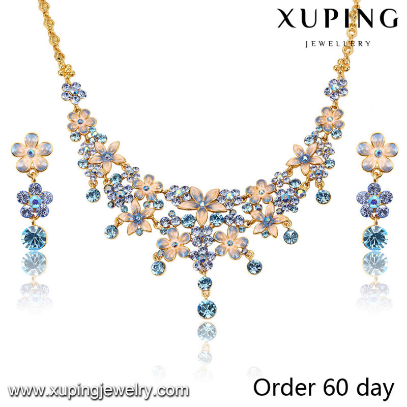 Fashion Luxury 18k Gold-Plated Imitation Flower Jewelry Set with Rhinestone (S-7)