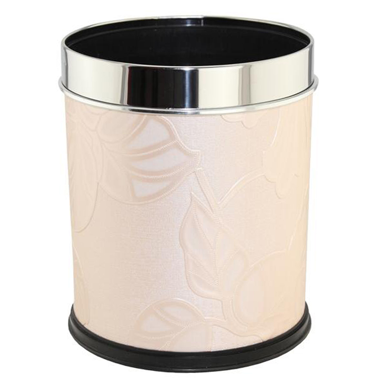 Stainless Steel Top Rim Leatherette Open Top Waste Bin