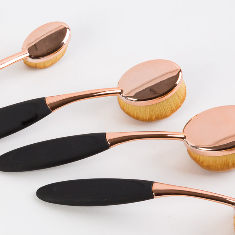 10PCS Rose Gold Handle Oval Makeup Brush Set with Black Box