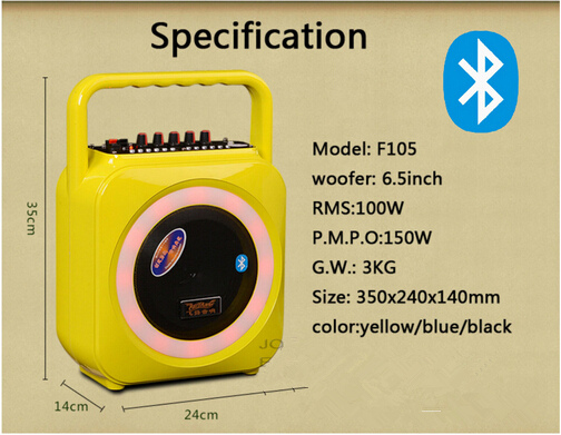 6.5 Inch Multi Color Portable Mini Bluetooth Speaker with Handle F105