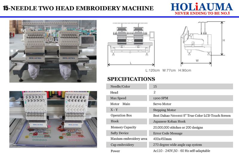 15 Colors 2 Head Cap and Tubular Embroidery Machine Price