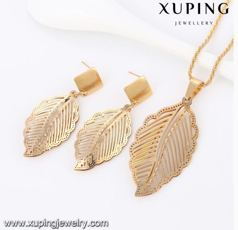 63914 Fashion Delicate 18k Gold-Plated Leaf-Shaped Imitation Stainless Steel Jewelry Set