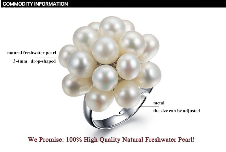 Fashion Grape 3-4mm AAA Drop Adjustable Freshwater Pearl Ring