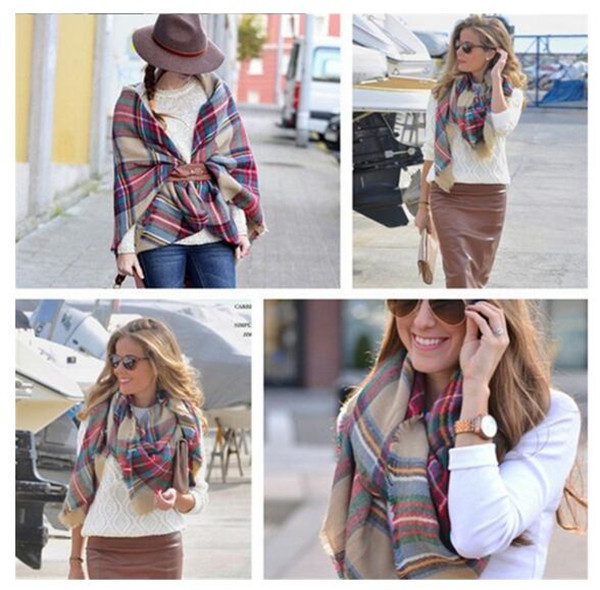 Oversized Fringe Plaid Square Scarf (80016)