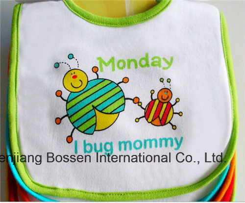 Custom Made Cartoon Printed Promotional Customized Cotton Terry Baby Wear Bib