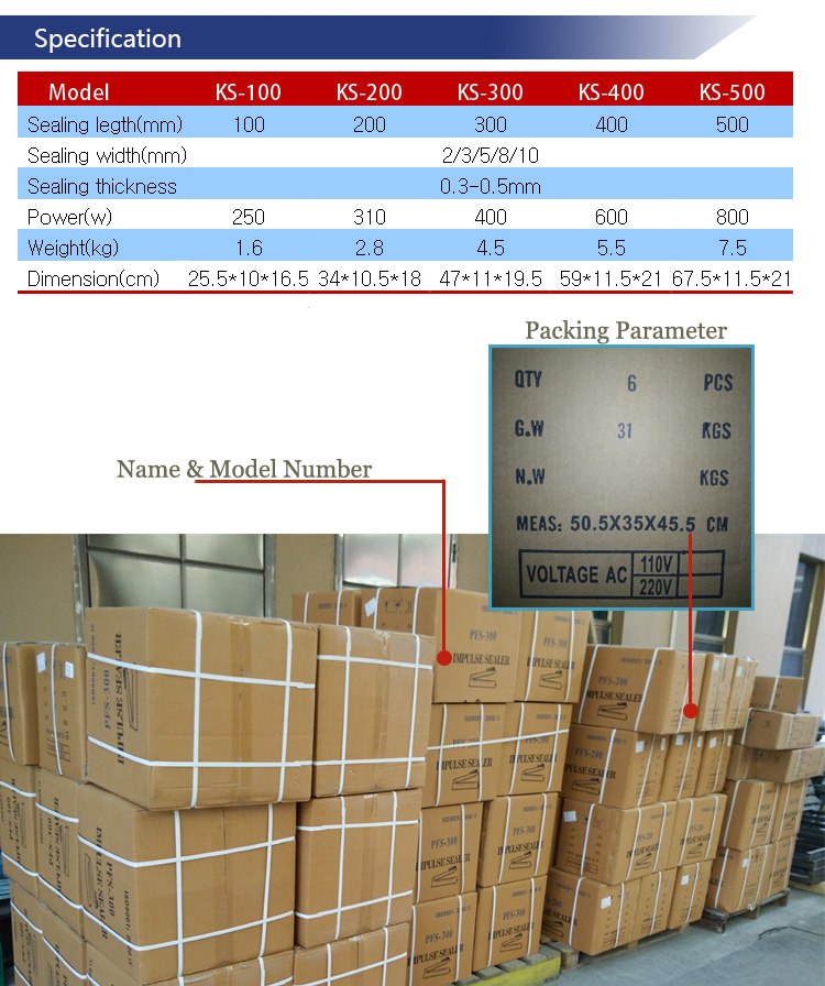 Handy Portable Sealing machine for Composit Film Sealing and Packing with Big Aluminum and Copper Transformer