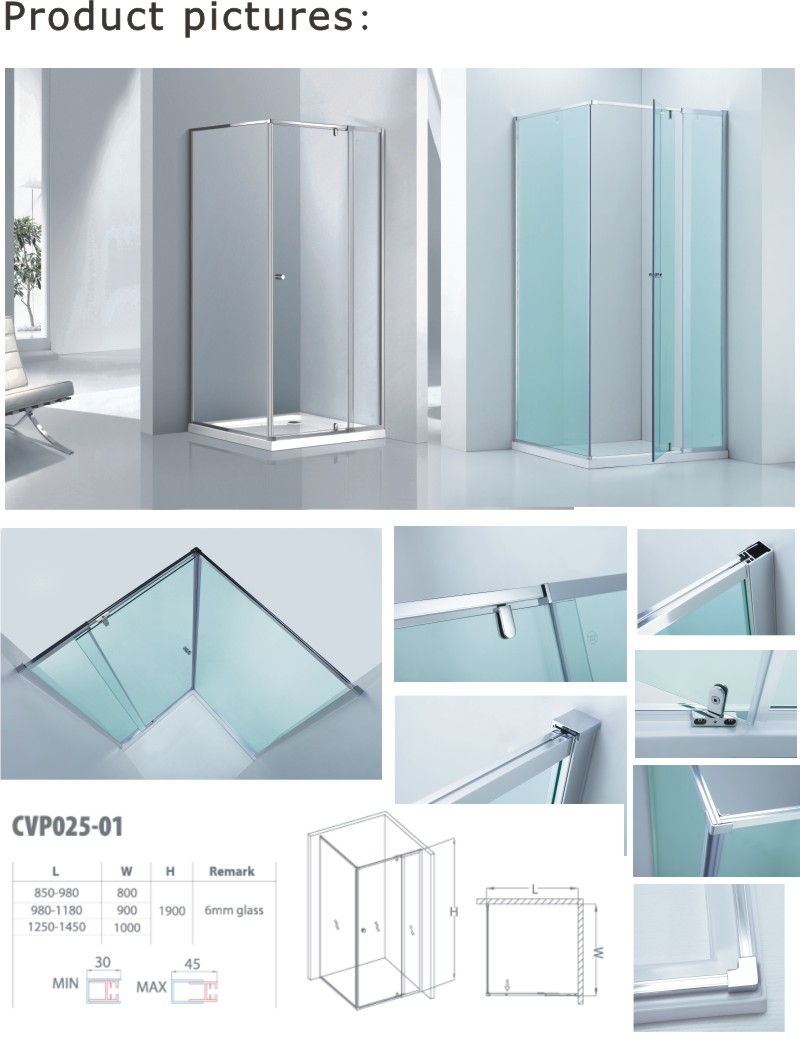 Hot Selling Semi-Frameless Shower screen in Australia (A-CVP025-01)