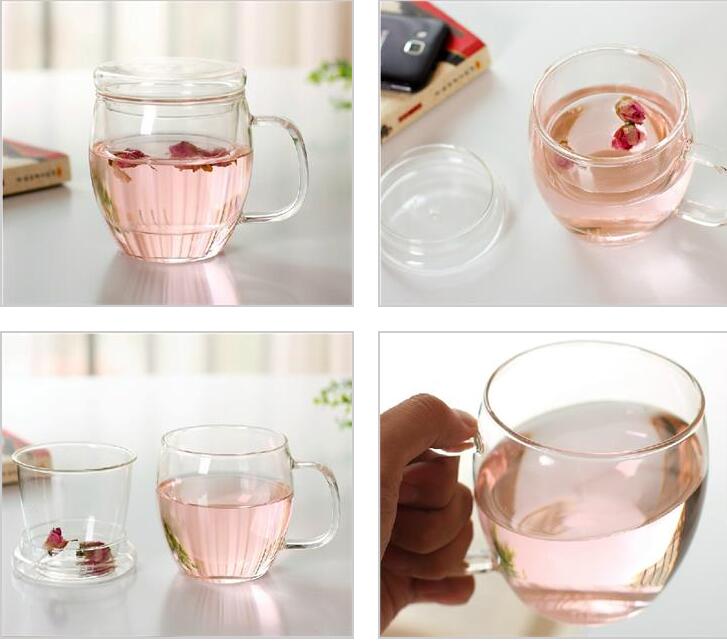 Heat Resistance Clear Glass Tea Cup with Infusion and Lid