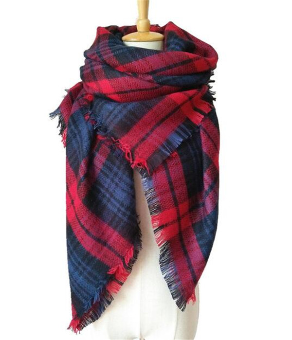 Oversized Fringe Plaid Square Scarf (80016)