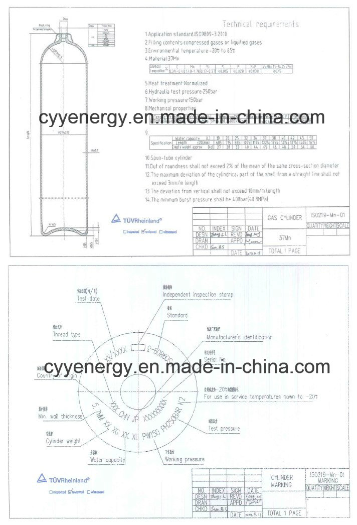 2015 High Pressure Oxygen Nitrogen Argon Carbon Dioxide Weld Seamless Steel Gas Cylinder