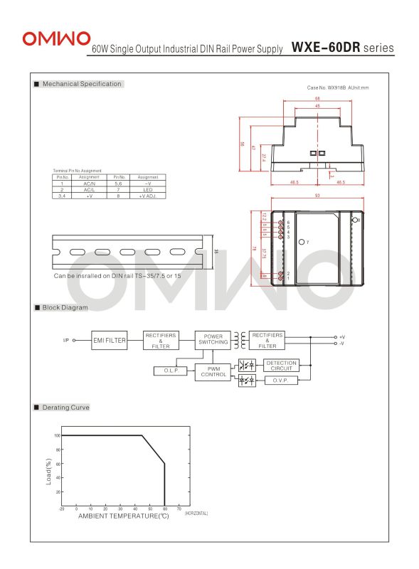 Omwo Wxe-15dr-5 Single Output DIN Rail Switching Power Supply