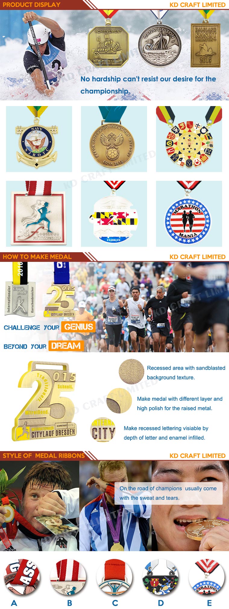 High Quality Customized Brass 3D Marathon Medal with Pressure Stamping