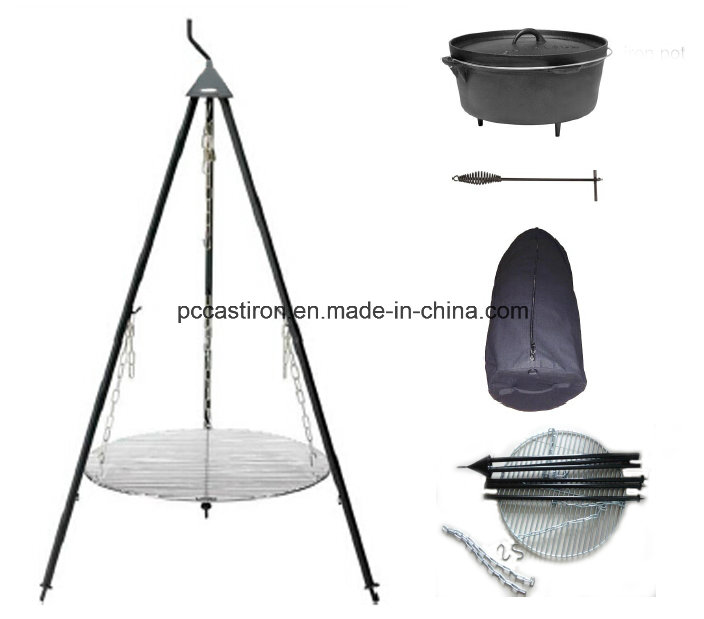 LFGB, Ce, FDA, SGS Cast Iron Dutch Oven Camping Set with Tripod