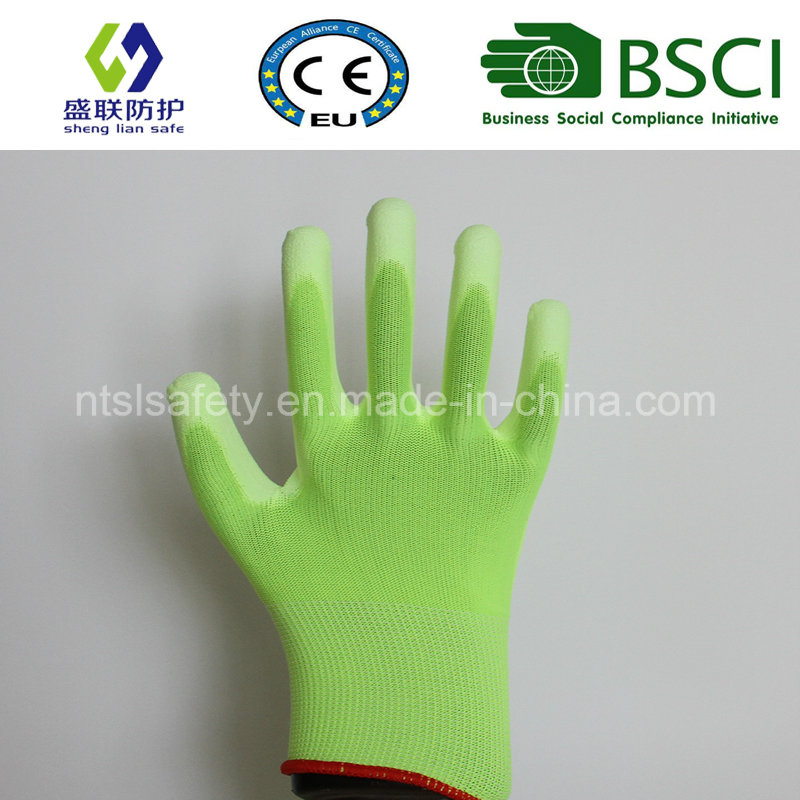 Fluorescent Green PU Coated Work Safety Glove (SL-PU201G)