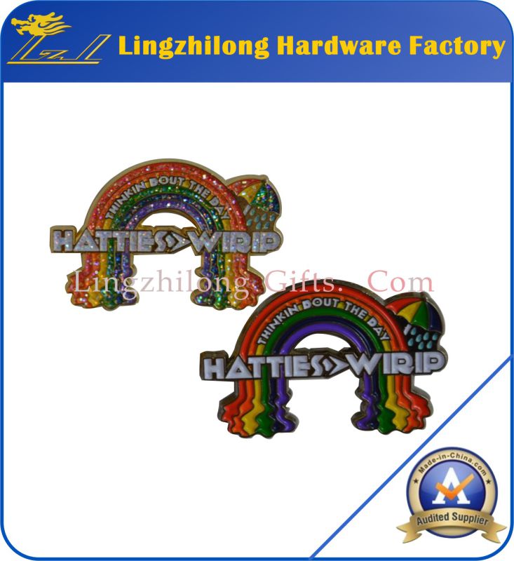 Soft Enamel Alloy Glitter Rainbow Badge