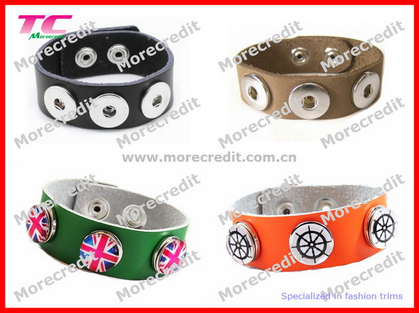 Leather Bracelet Metal Snap Button with Pearl Cap