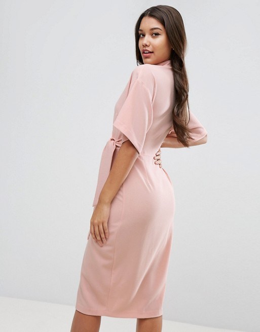 Wrap MIDI Dress with Choker Neck