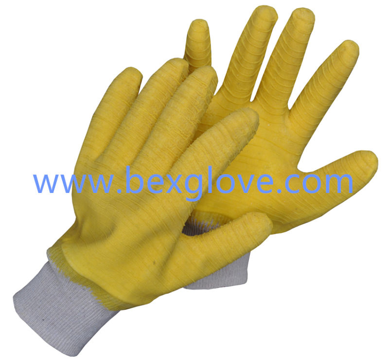 Cotton Interlock Liner, Latex Coating, Ripple Styled Crinkle Finish Glove