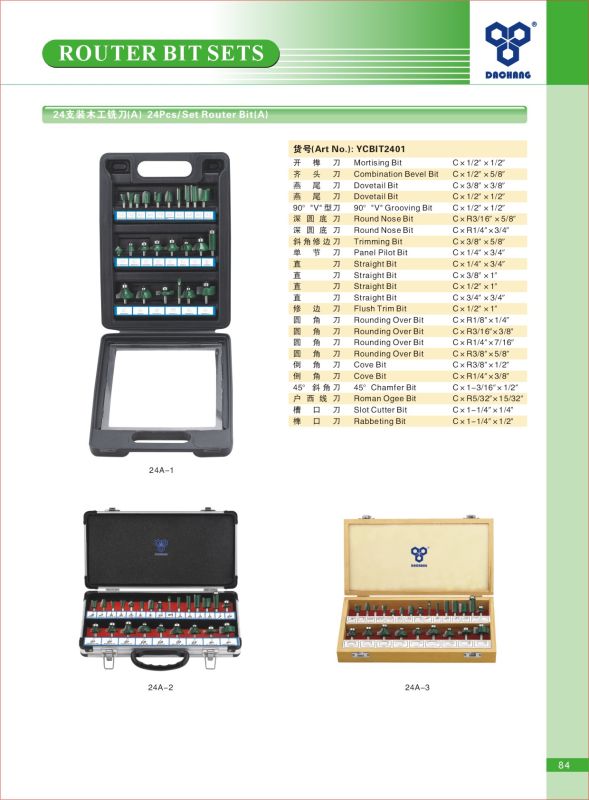 Power Tool 24 PCS Router Bit Set with Aluminium Box Package