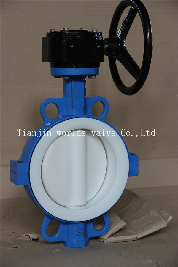 Full PTFE Lined Two PCS Body Wafer Type Butterfly Valve with Ce ISO Wras