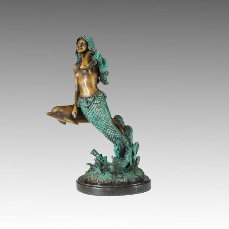 Mythology Bronze Sculpture Mermaid Decoration Brass Statue, Milo TPE-377