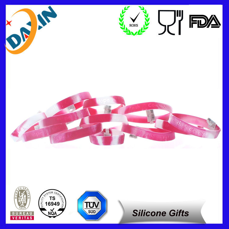 12 Pink Ribbon Silicone Camouflage Bracelets