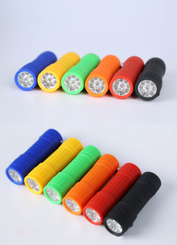 9 LED Mini Promotion Flashlight Soft Touch Torch with 3xaaa Batteries