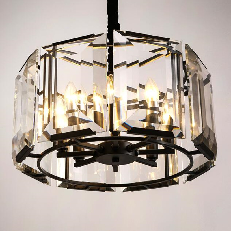 European Restaurant Decorative Iron Round Transparent Crystal Pendant Lamp