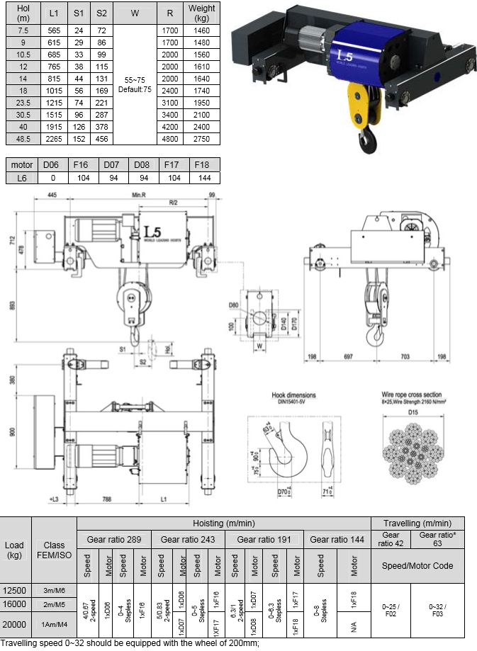 Hoist with Ce Fem DIN Certificate