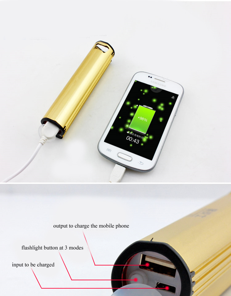 2500mAh Flashlight with Rechargeable Battery Power Bank