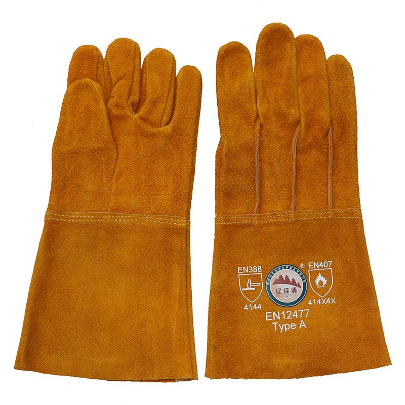 Long Cow Split Leather Welding Hand Protective Gloves From Gaozhou Factory, China